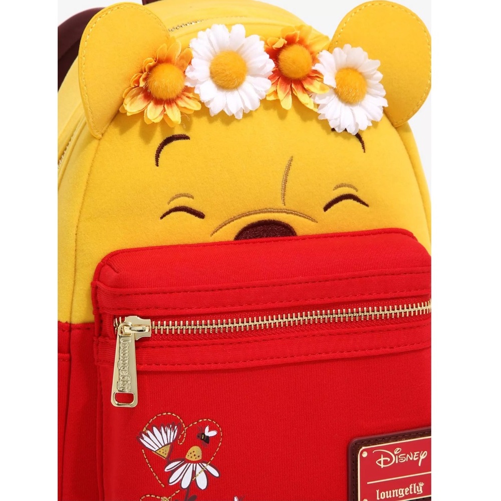 Loungefly Disney Winnie the Pooh Floral Crown Flocked Mini Backpack - Picture 4 of 8